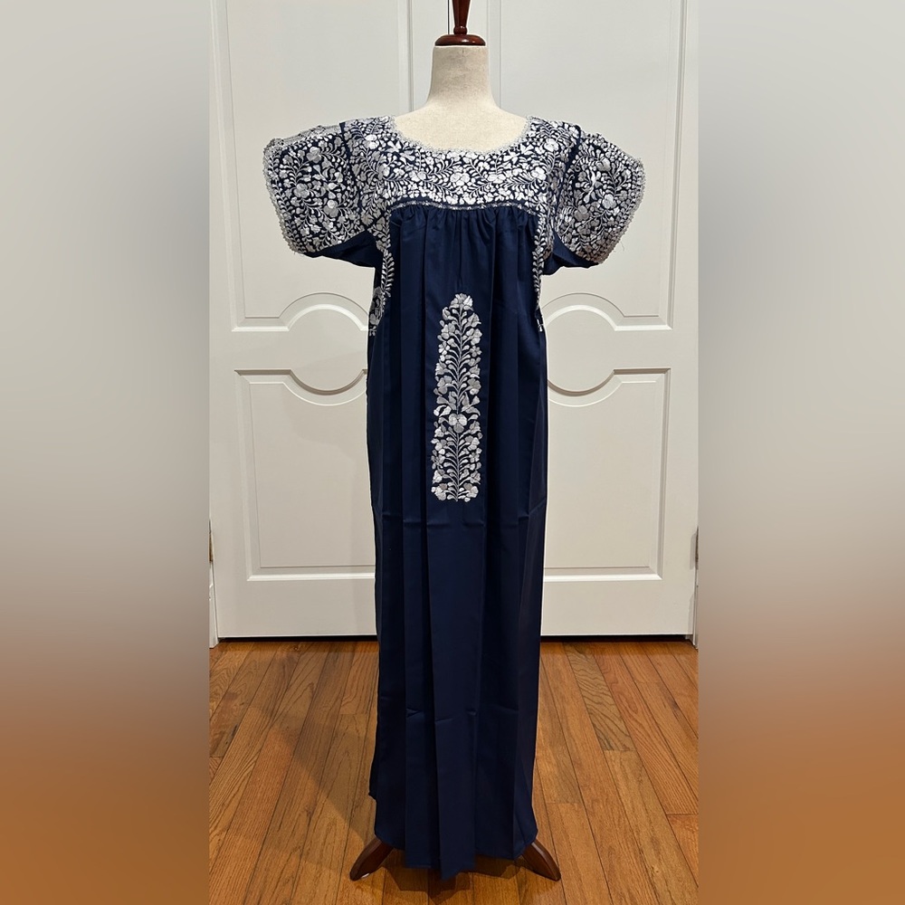 San Antonino Maxi Dress,Oaxaca Mexican dress.Hand Embroidered with Silk Threads.